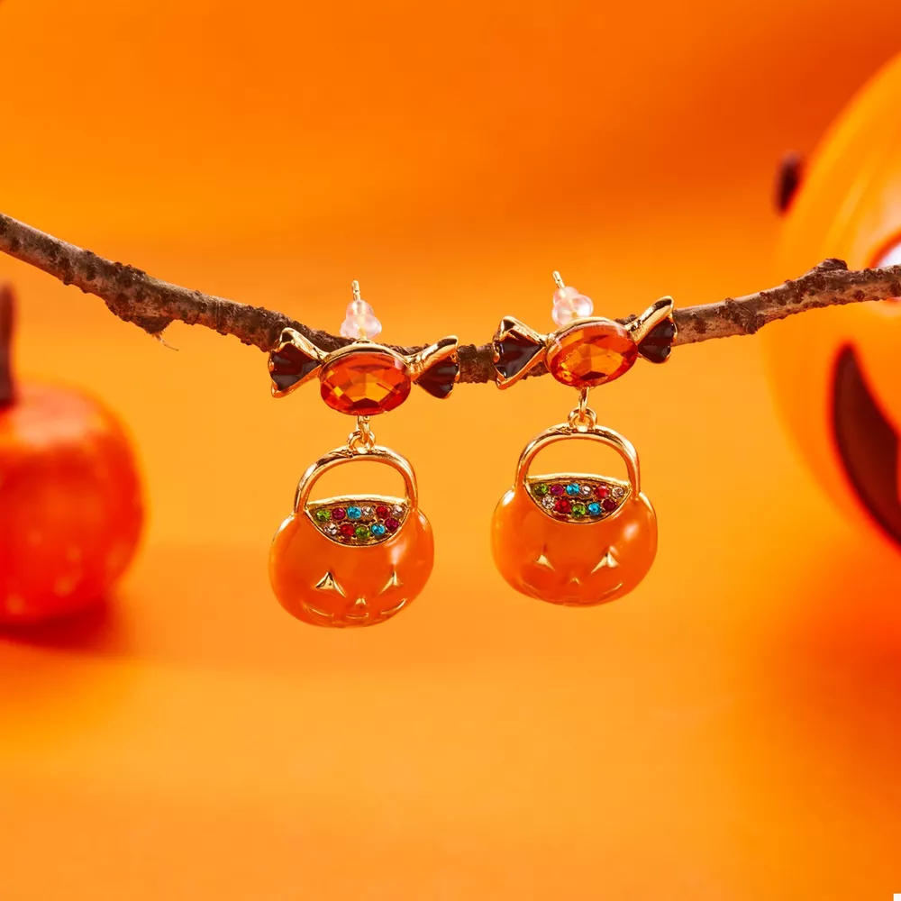 Halloween Rhinestone Pumpkin Dangle Earrings, image 3