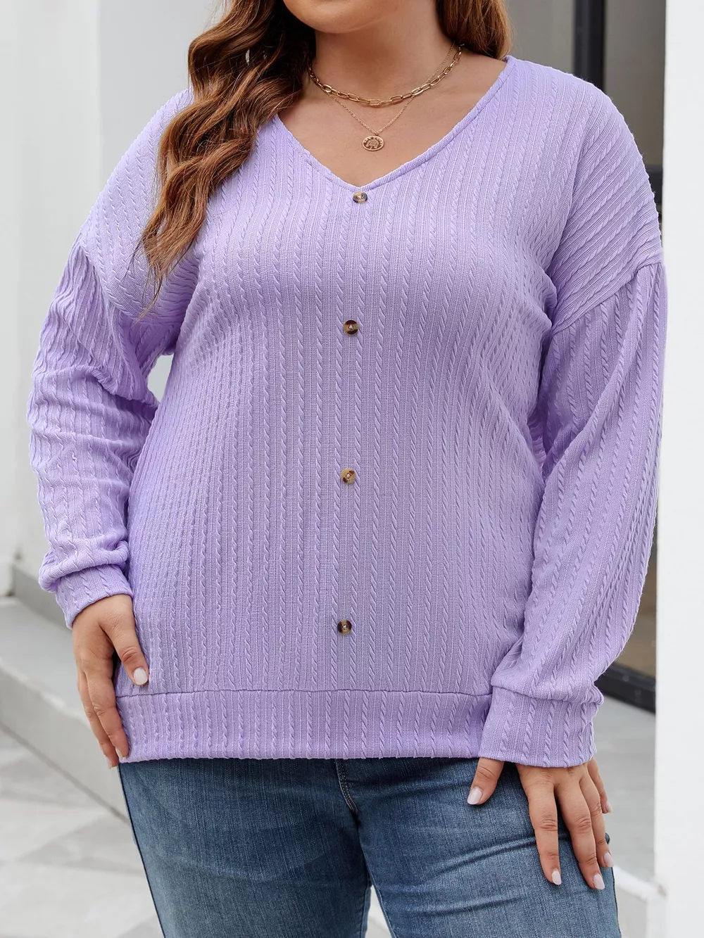Plus Size V-Neck Dropped Shoulder Blouse, image 21