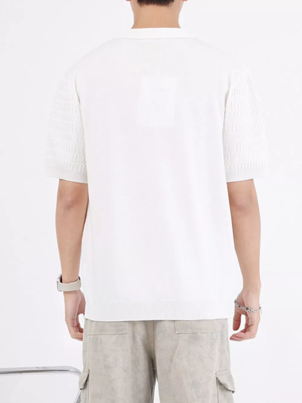 Men's Plus Size Textured Knit Short Sleeve Polo, image 7
