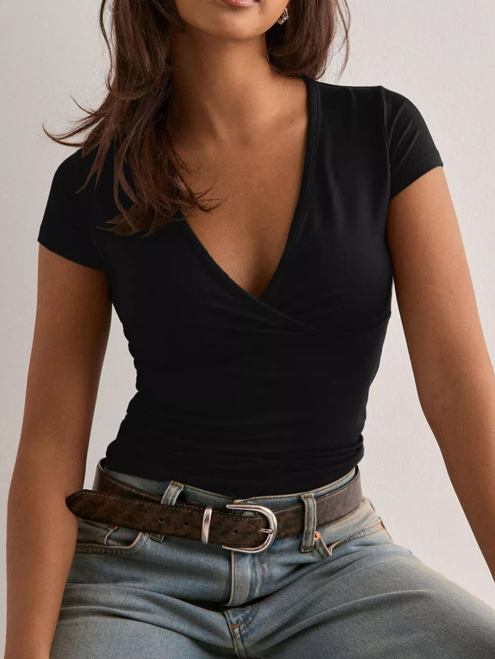 Elegant Wrap V-Neck Slim Fit T-Shirt, image 27