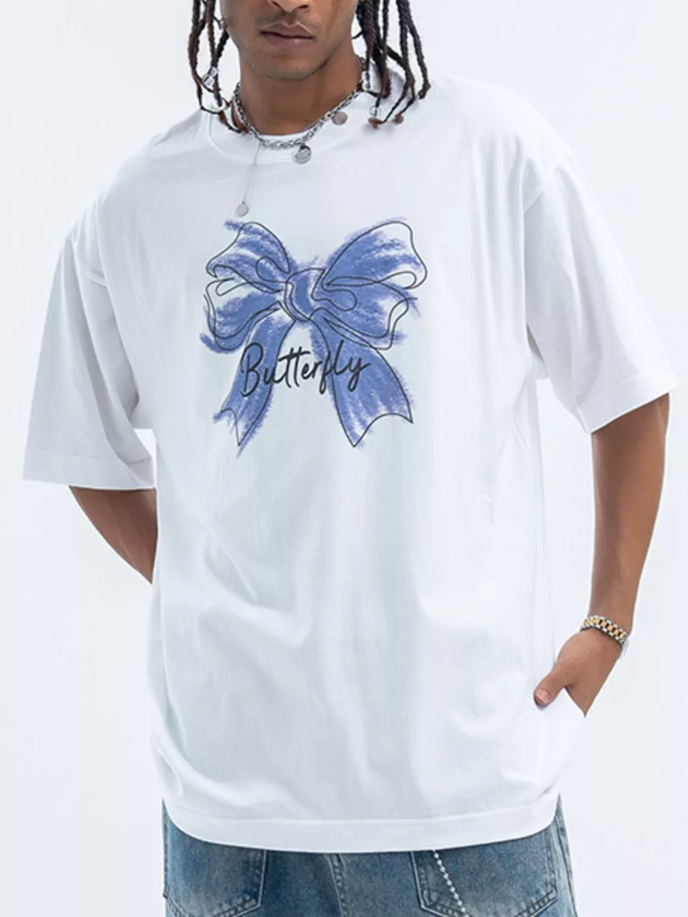 Men's Bow Butterfly Round Neck Short Sleeve T-Shirt, image 2
