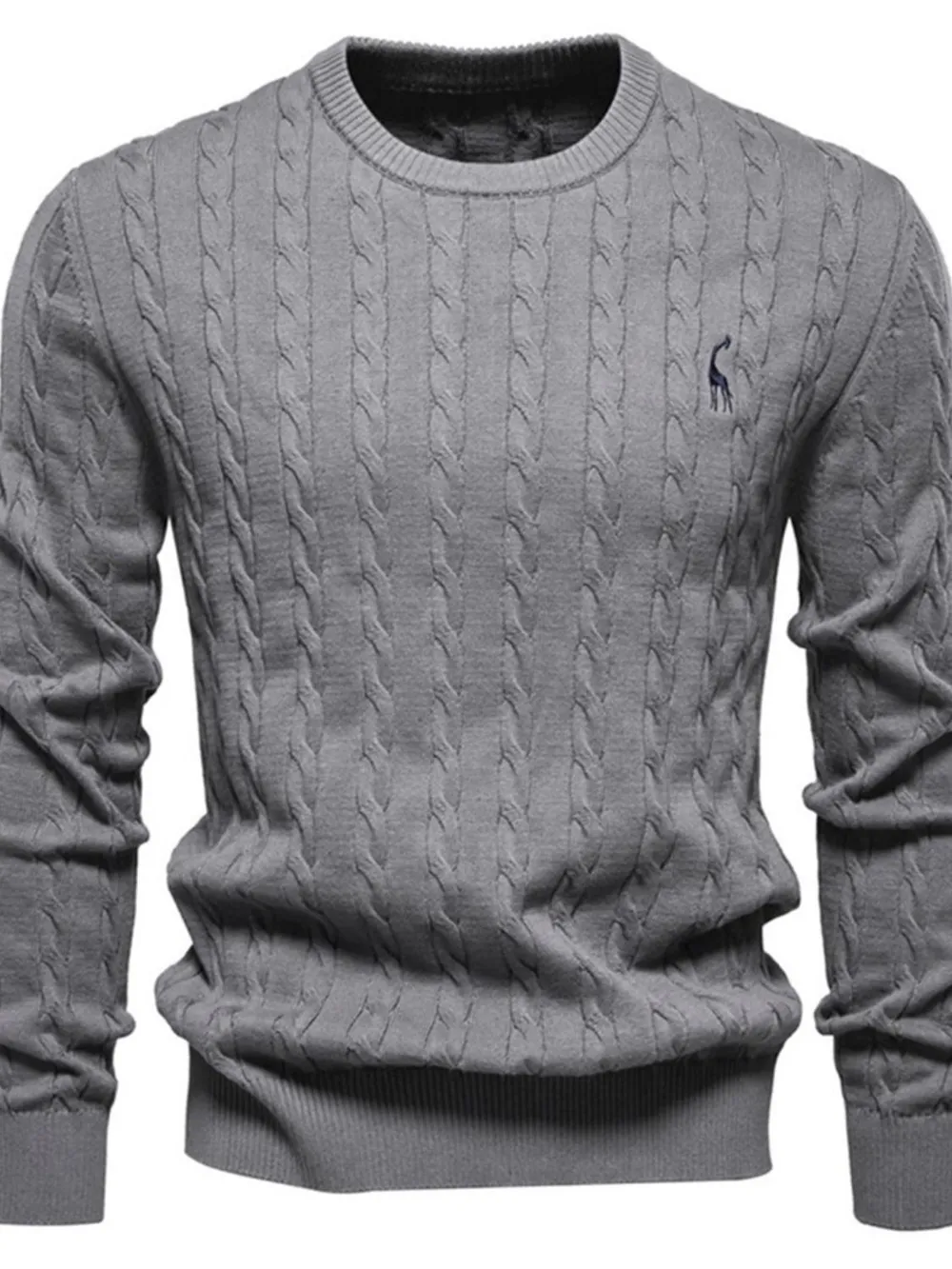 Men's Cable-Knit Round Neck Long Sleeve Sweater, image 2