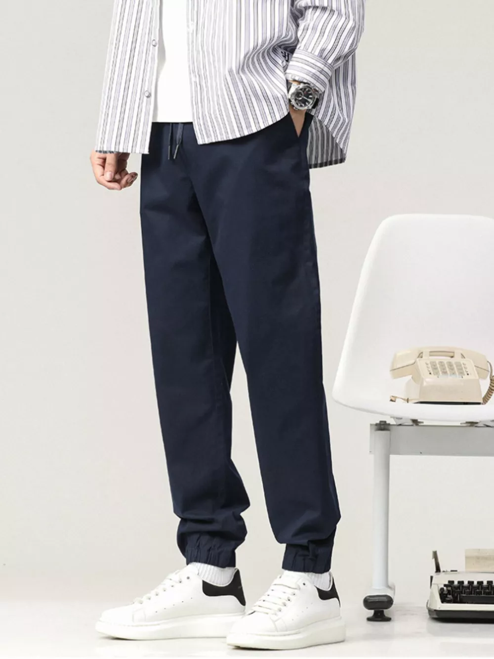 Men's Plus Size Casual Drawstring Ankle Cuffed Pants, image 2