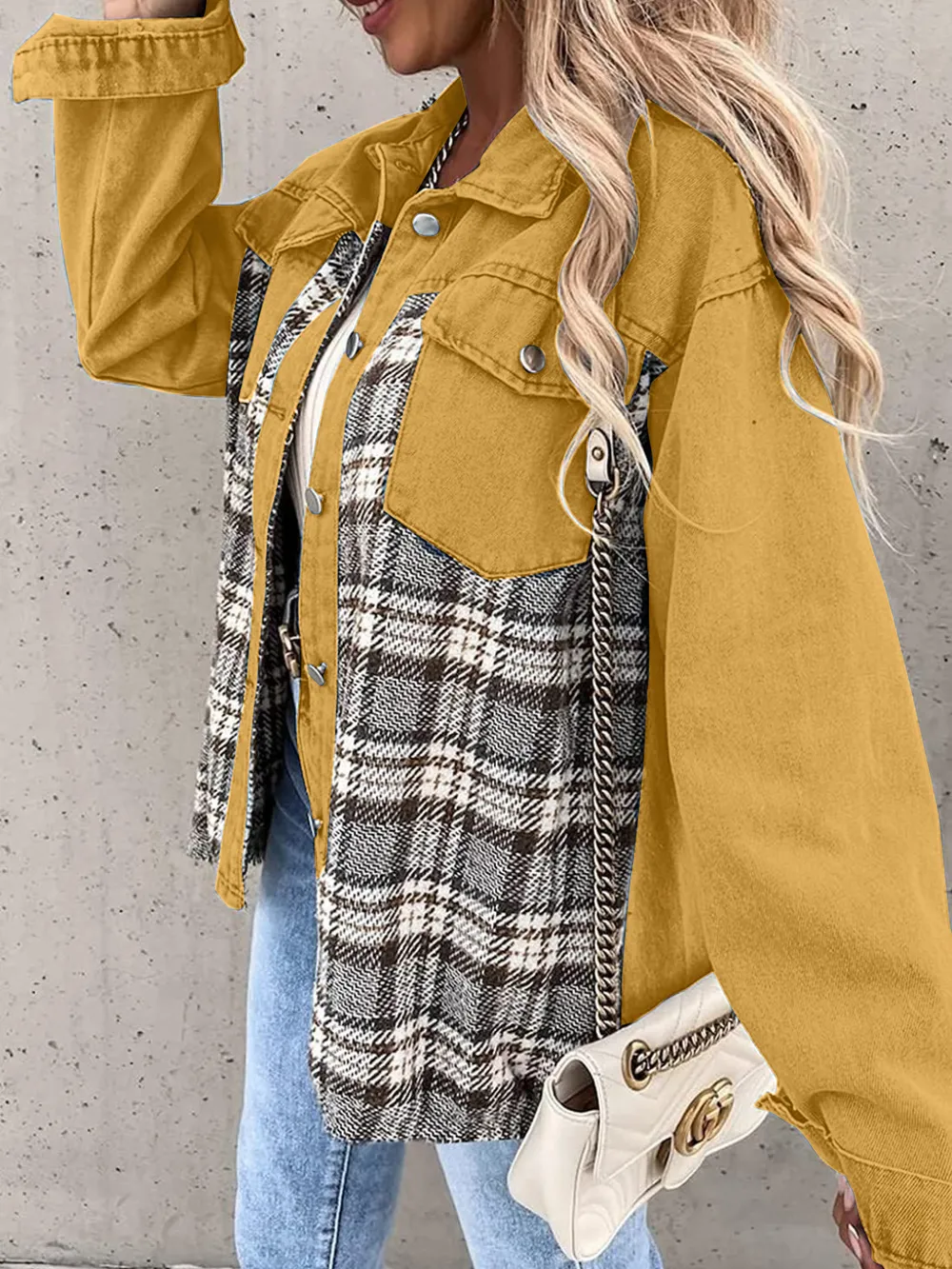 Plaid Button Up Dropped Shoulder Jacket, image 24