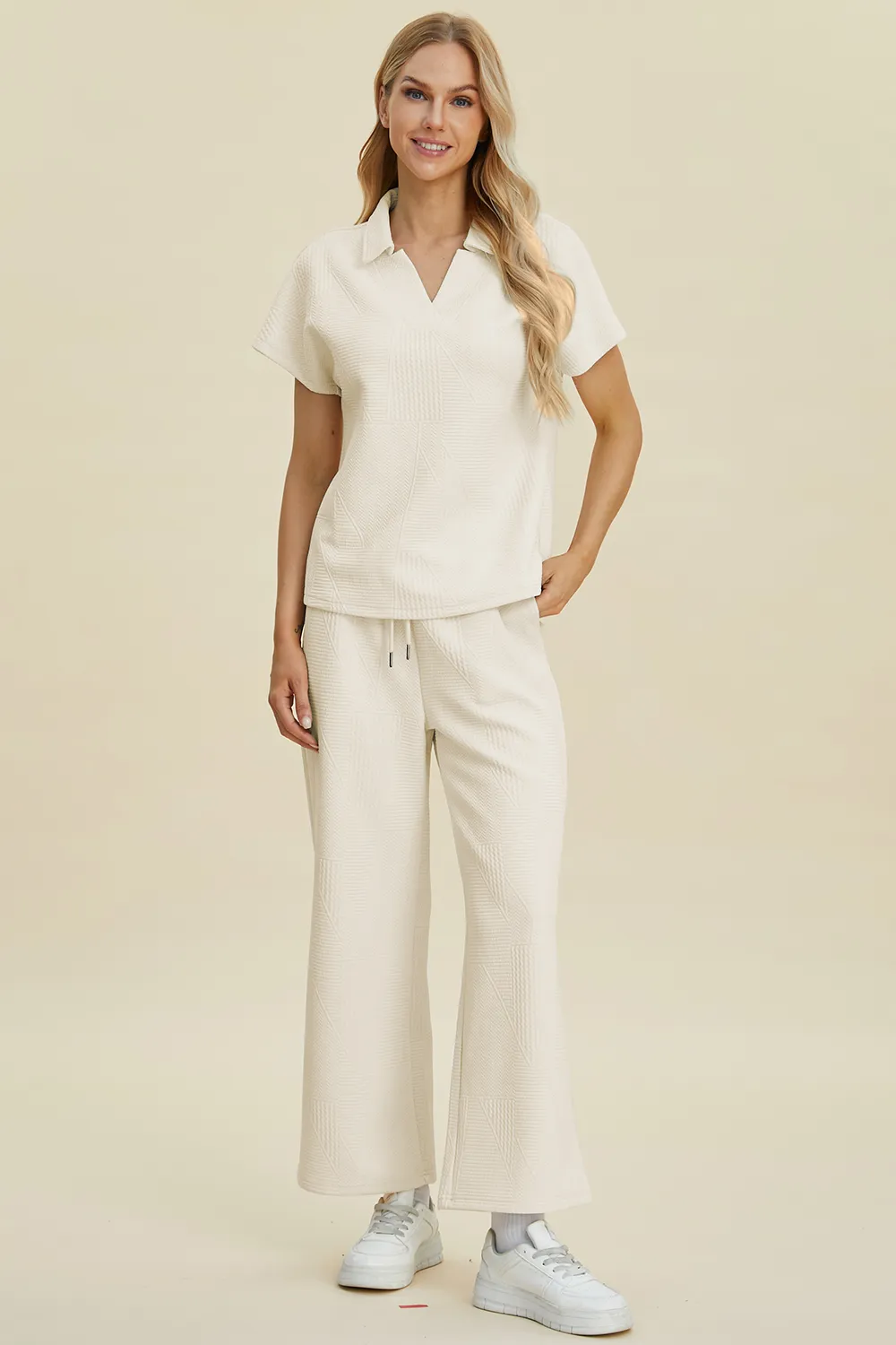Full Size Collared Neck Short Sleeve Top and Pants Set, image 11