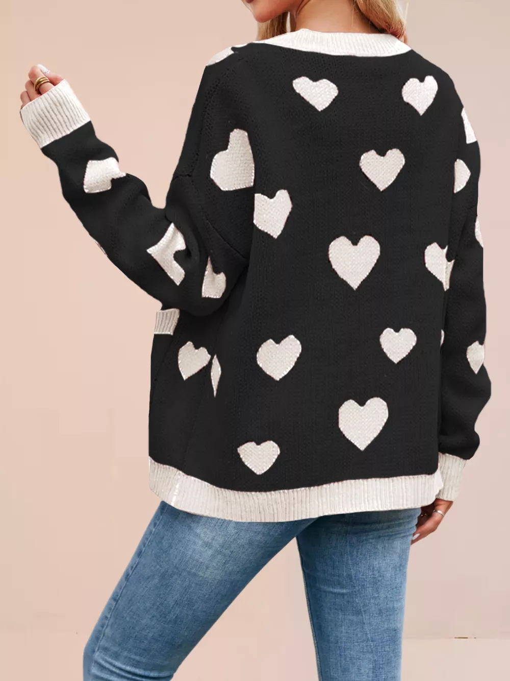 Heart Pattern Button-Up Knit Cardigan, image 17