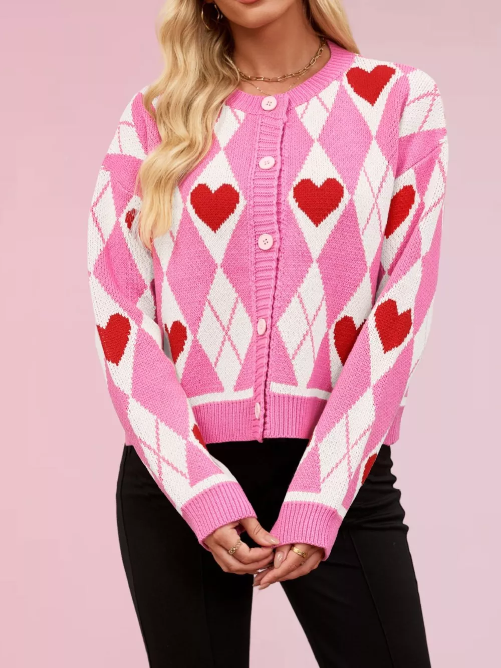 Heart Pattern Button-Up Cardigan, image 6
