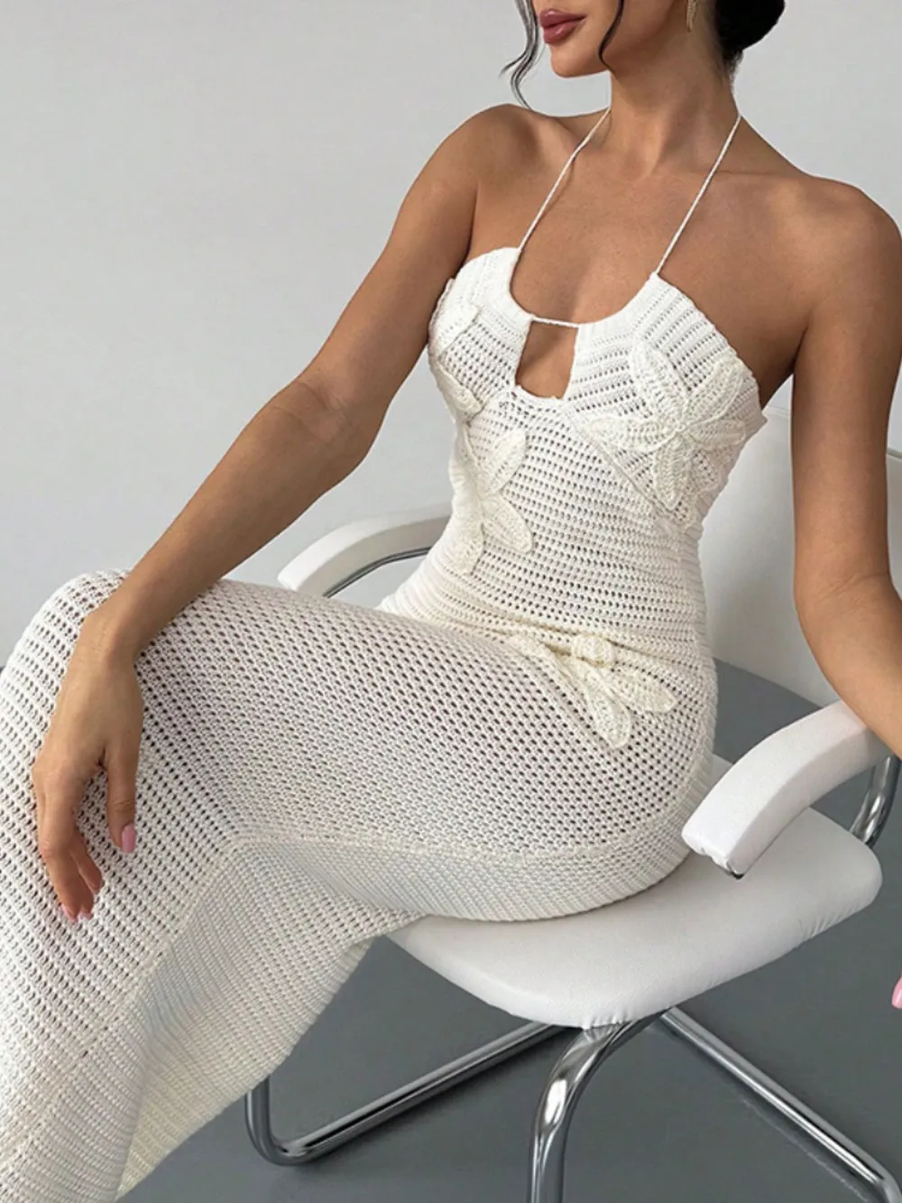 Crochet Backless Midi Knit Dress, image 4