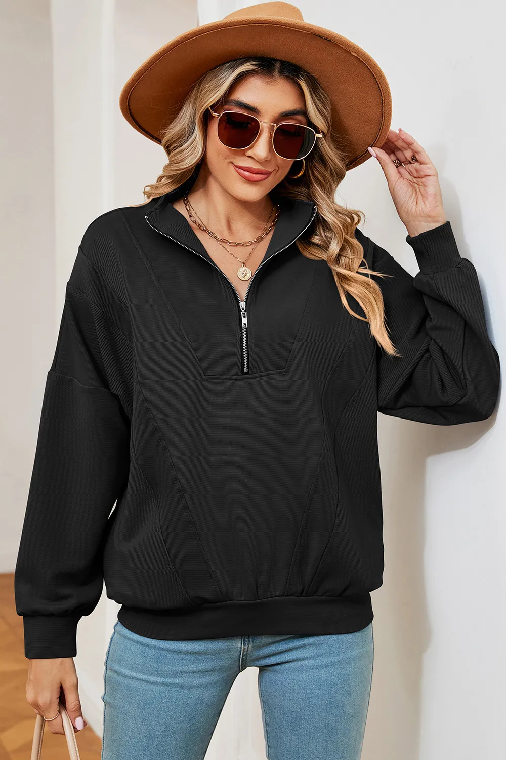 Half Zip Dropped Shoulder Sweatshirt, image 4