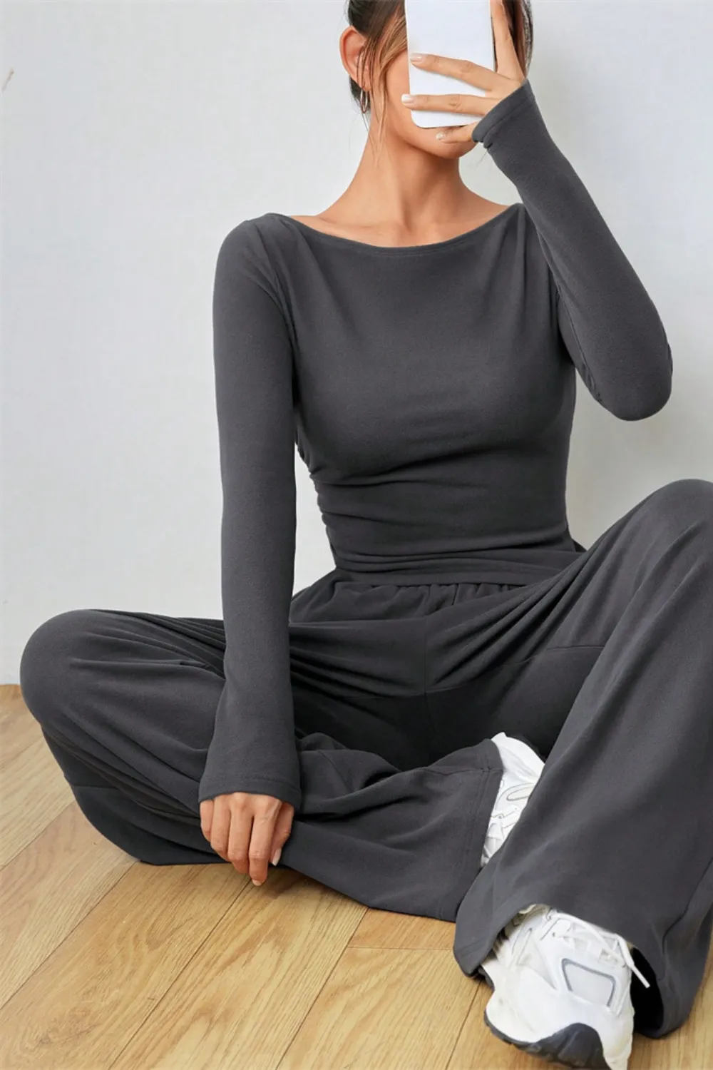 Boat Neck Long Sleeve Top and Pants Set, image 15