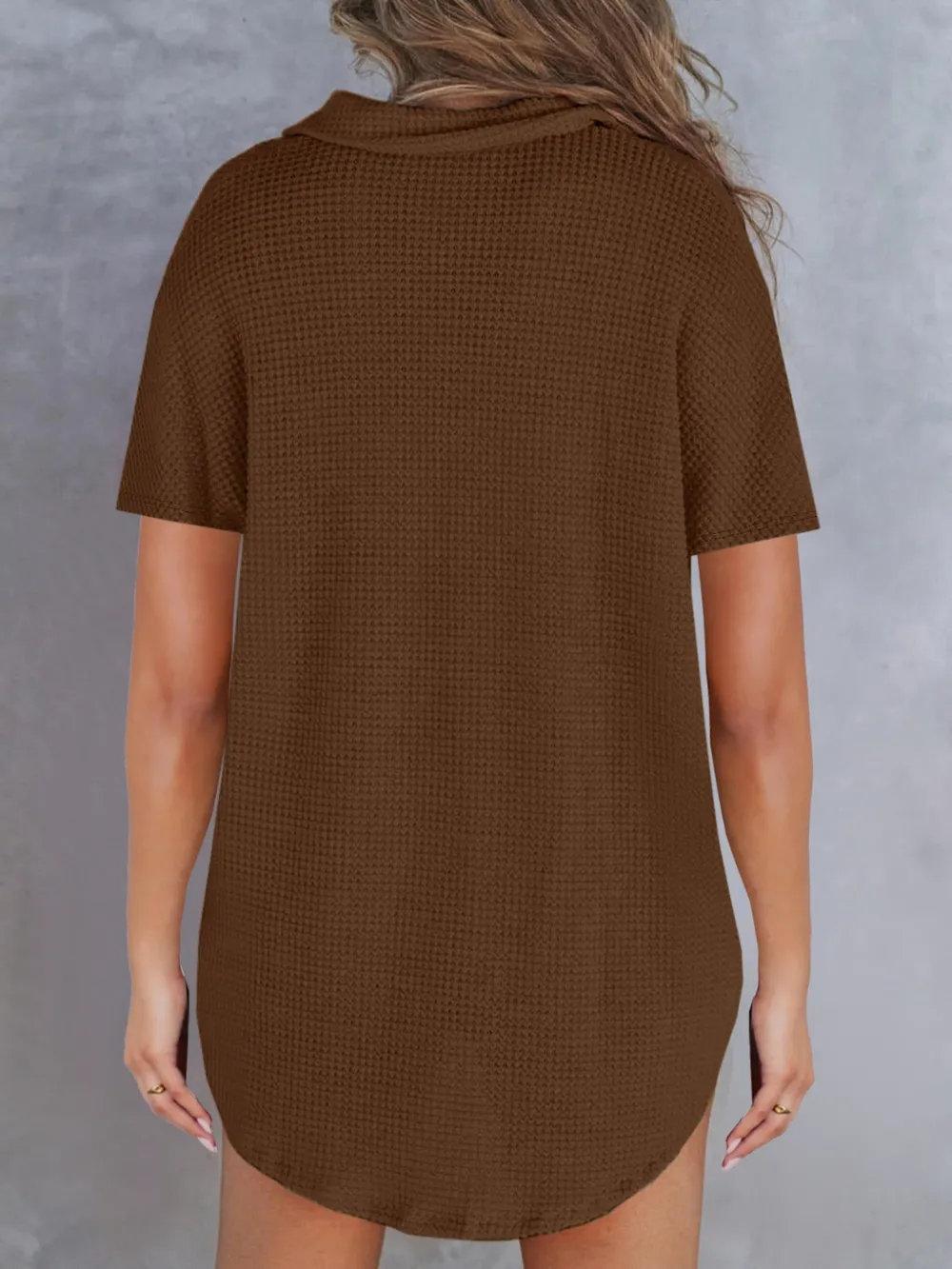 Waffle-Knit Short Sleeve Polo Shirt, image 9