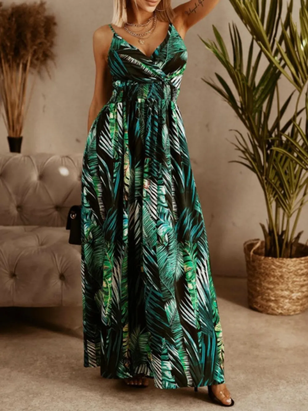 Printed Spaghetti Strap Maxi Dress, image 5