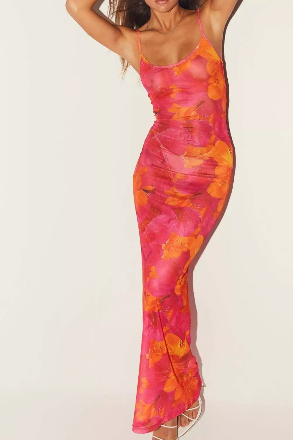 Floral Print Spaghetti Strap Bodycon Maxi Dress, image 5