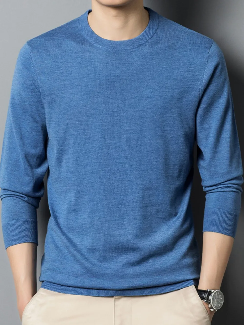 Men's Plus Size Round Neck Long Sleeve Sweater, image 6
