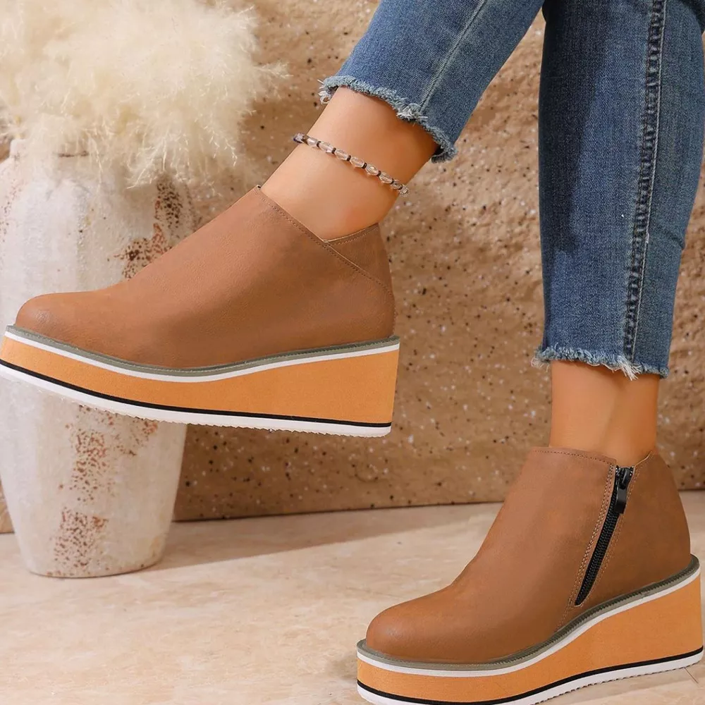 Round Toe Wedge Ankle Boots, image 20