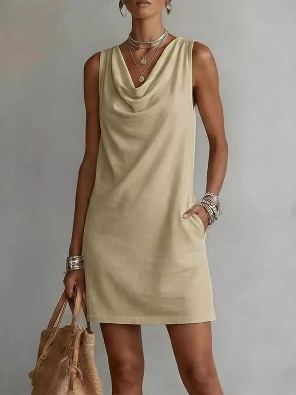 Full Size Sleeveless Cowl Neck Mini Dress Plus Size, image 11