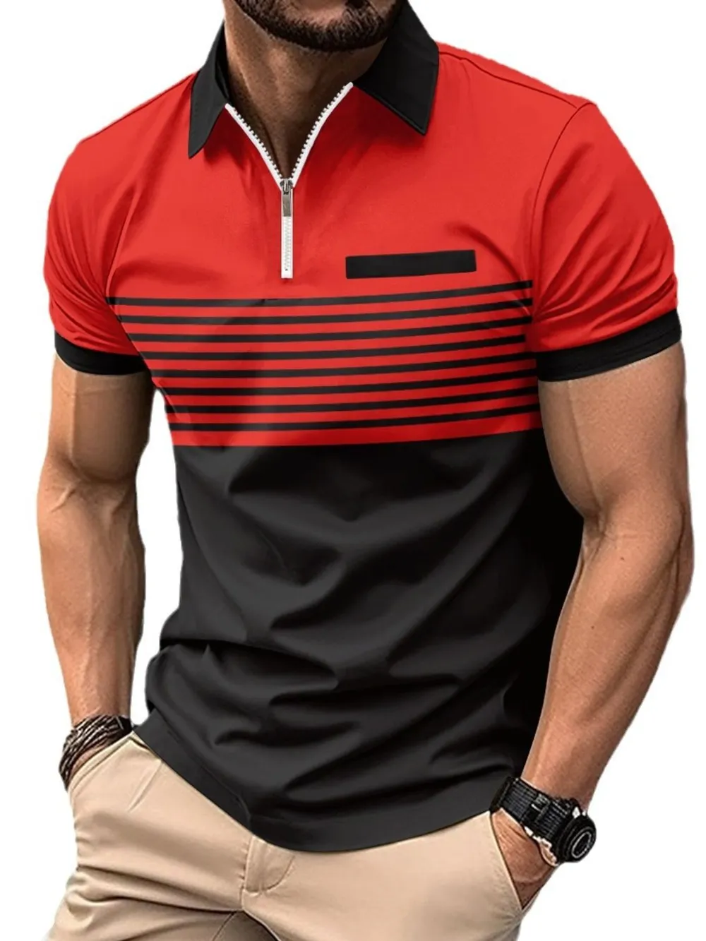Men's Full Size Collared Neck Contrast Polo Plus Size, image 8