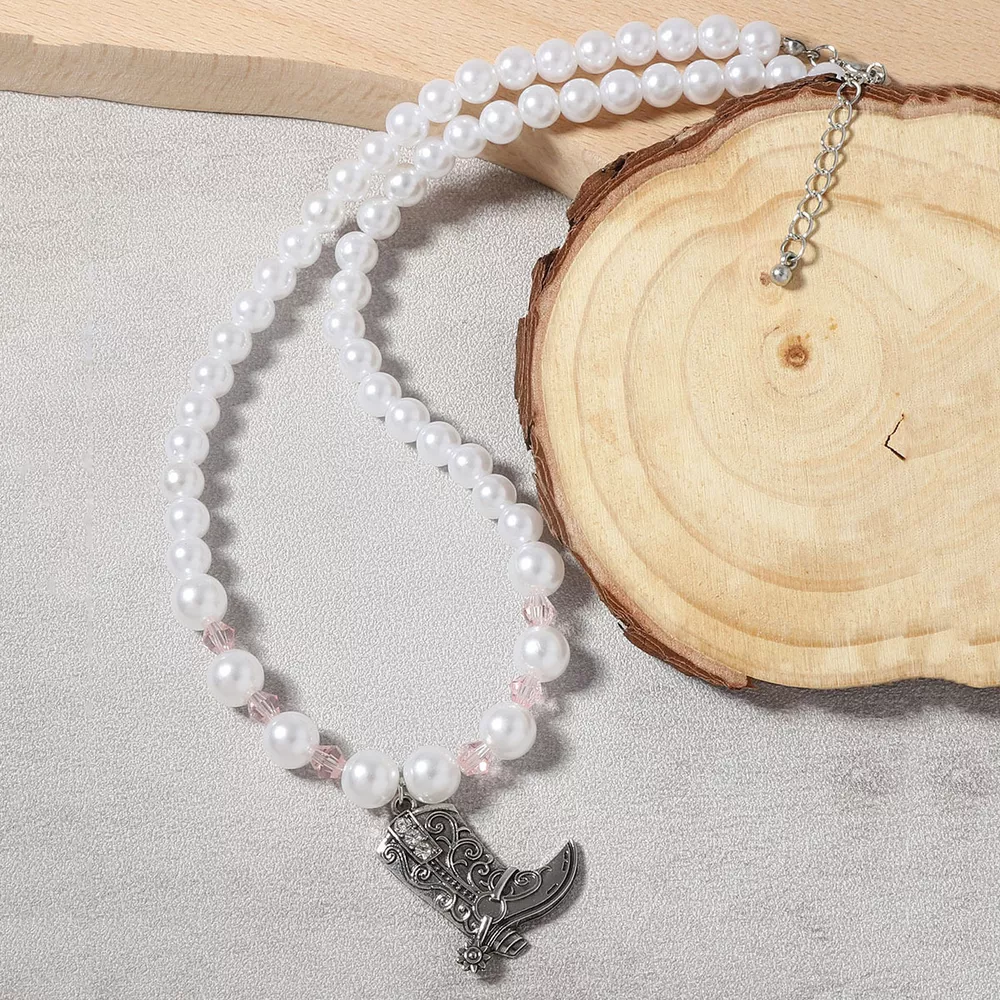 Pearl Beaded Cowboy Boot Necklace, image 2