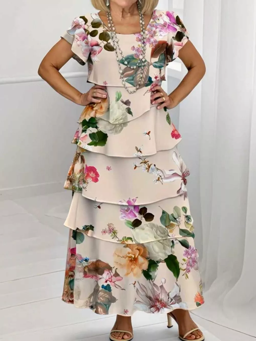 Ruffle Layered Printed Maxi Dress, image 5