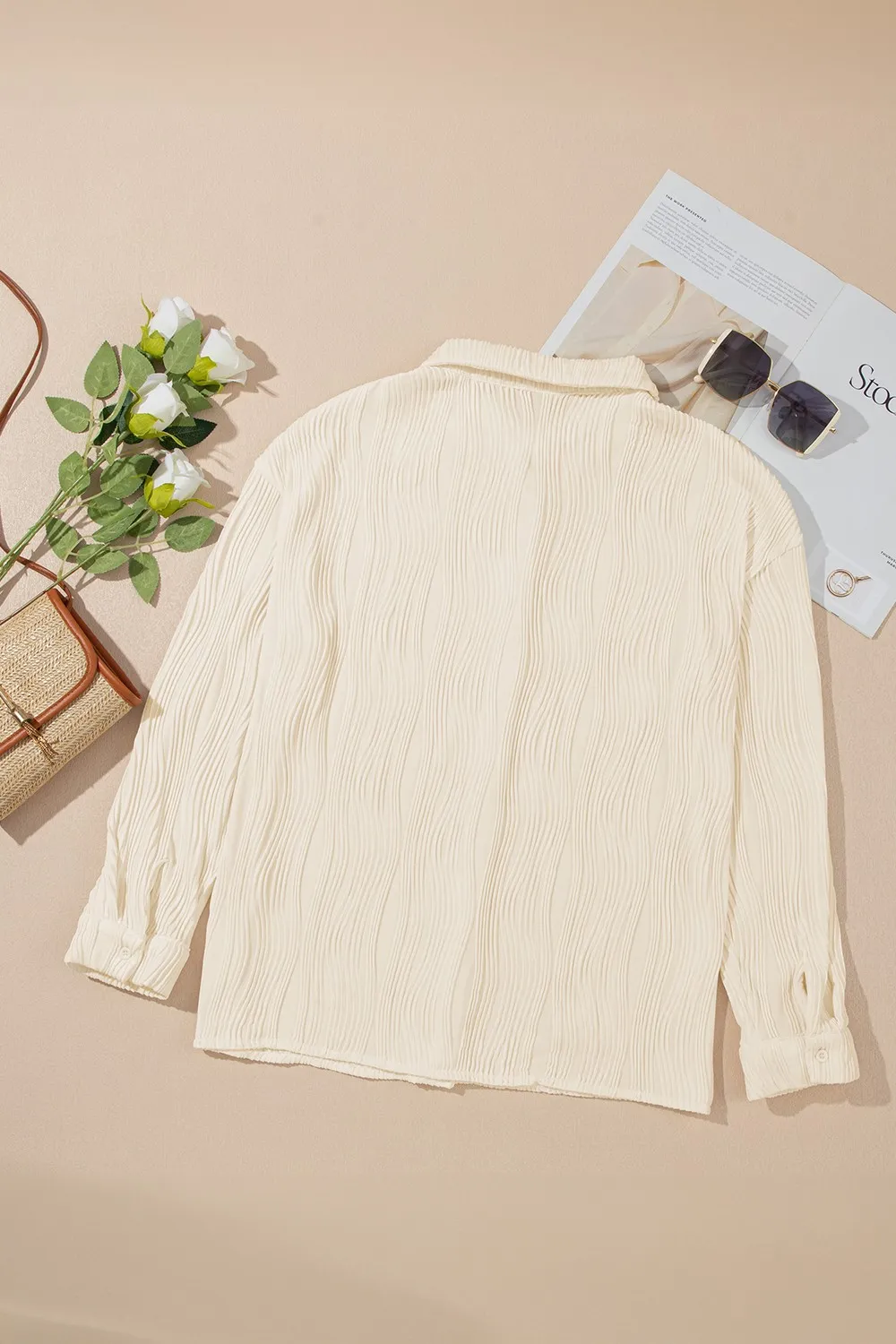 Textured Collared Neck Long Sleeve Shirt, image 7
