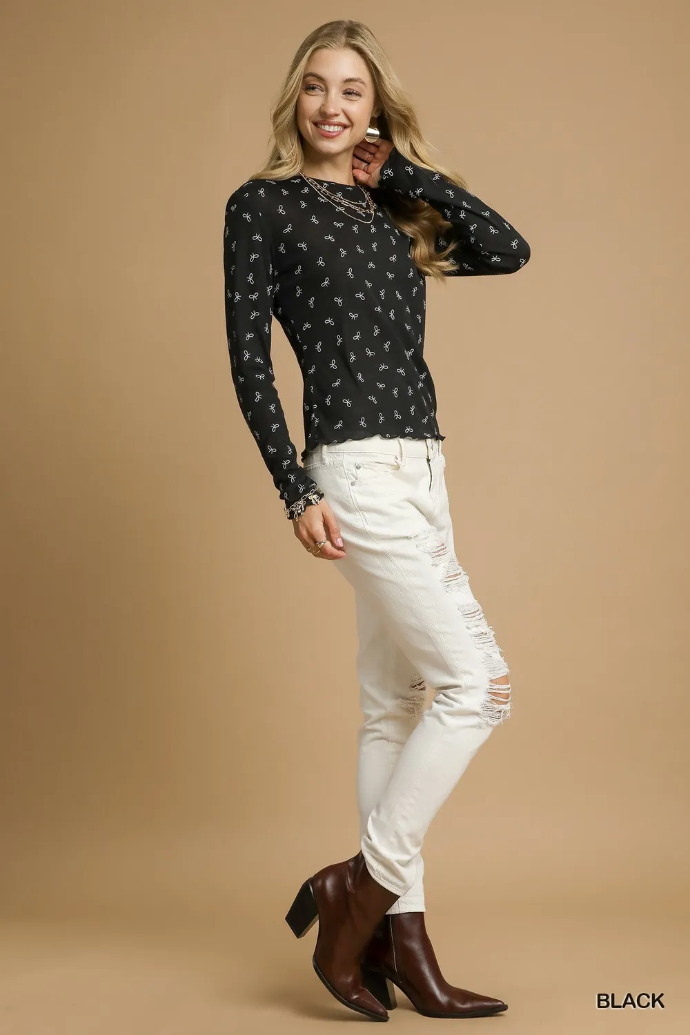 Bow Print Lightweight Knit Top, image 5