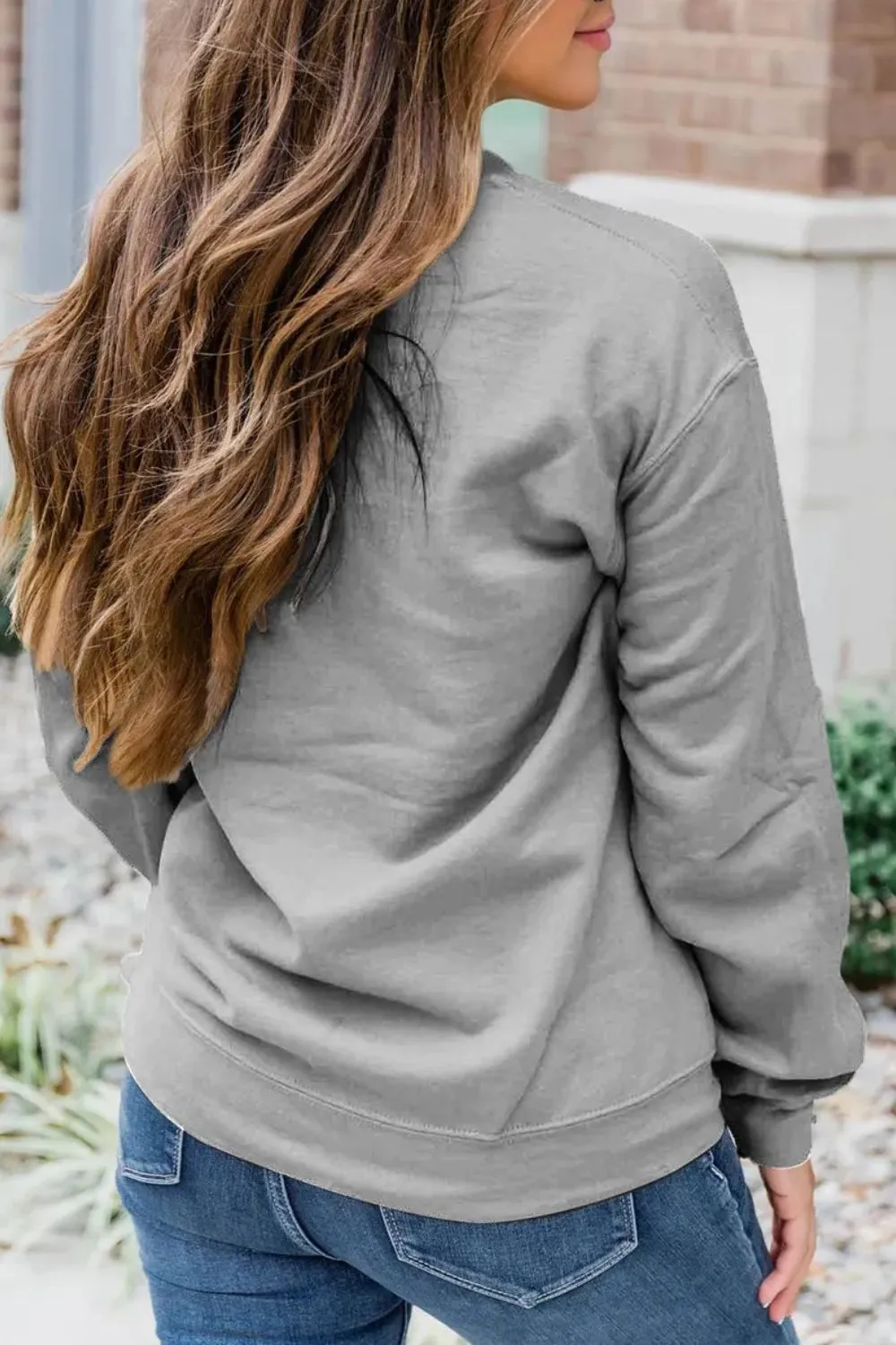 Letter Graphic Round Neck Long Sleeve Sweatshirt, image 2