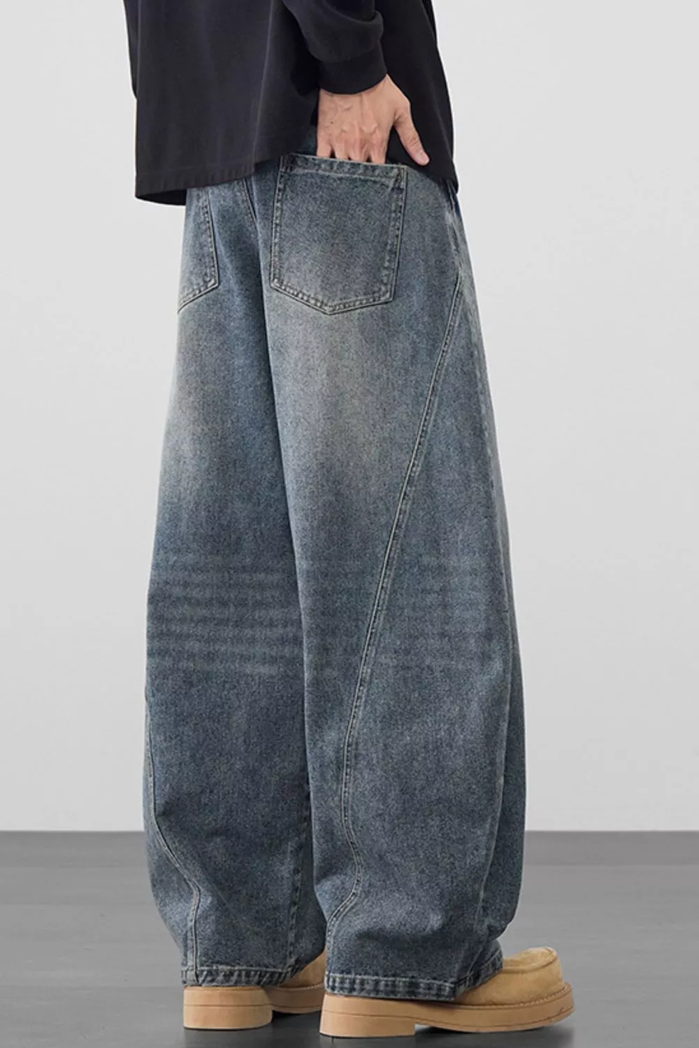 Men's Plus Size Wide Leg Wash Jeans, image 7