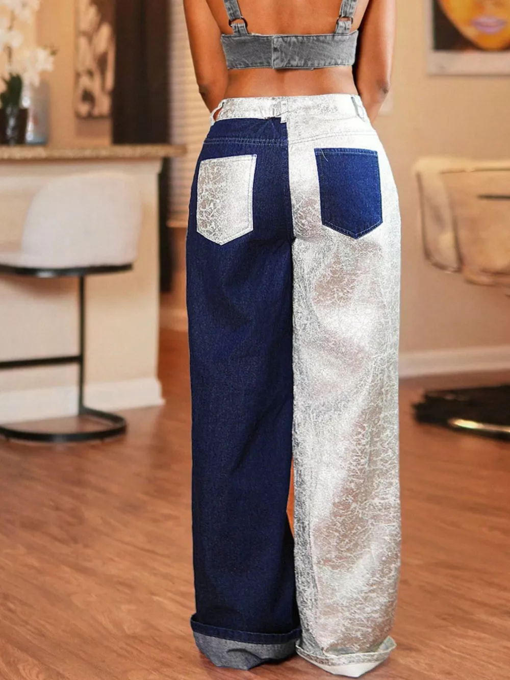 Two-Tone Wide-Leg Jeans, image 4