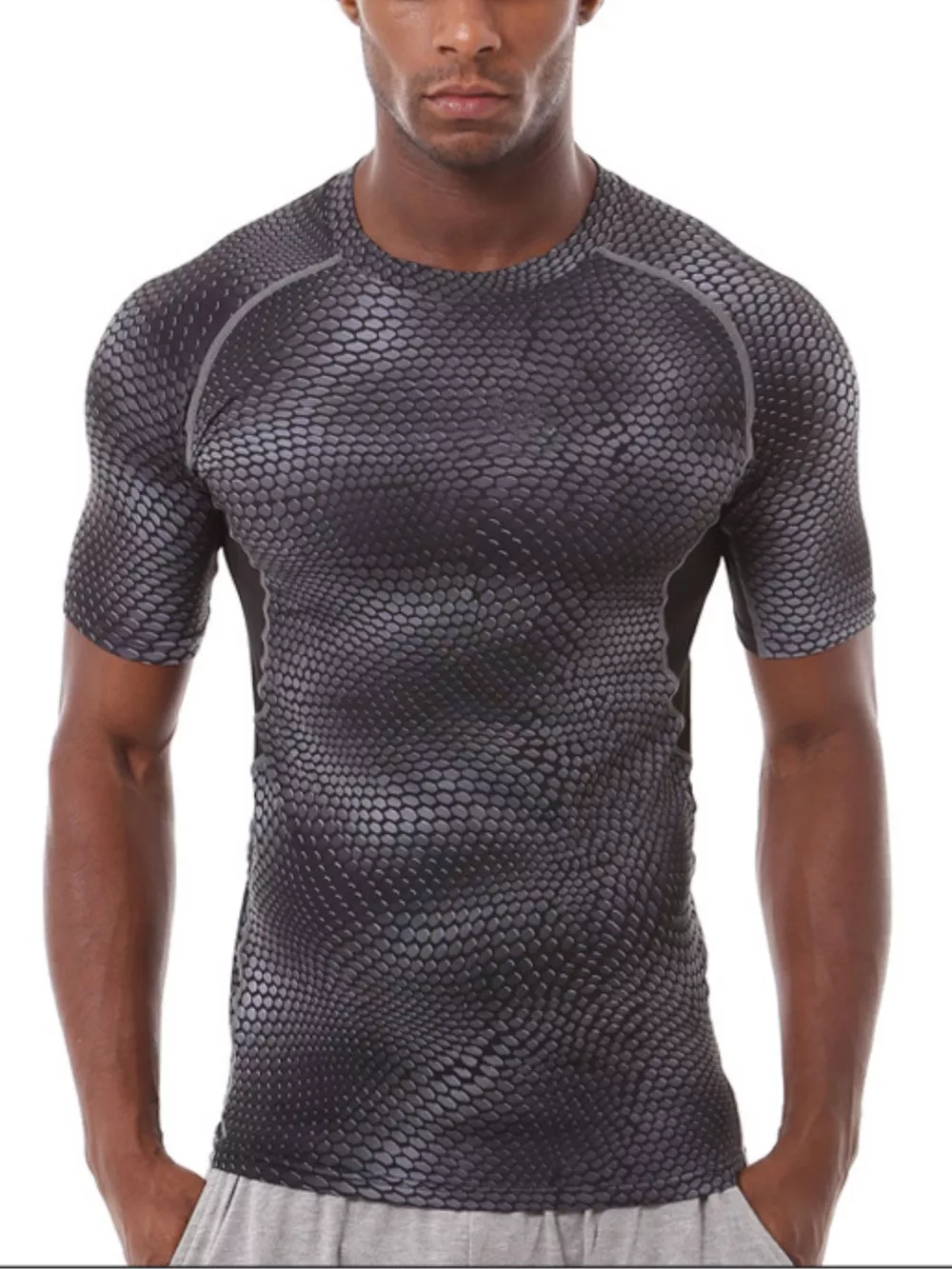 Men's Compression Fit Snake Print Active T-Shirt, image 2