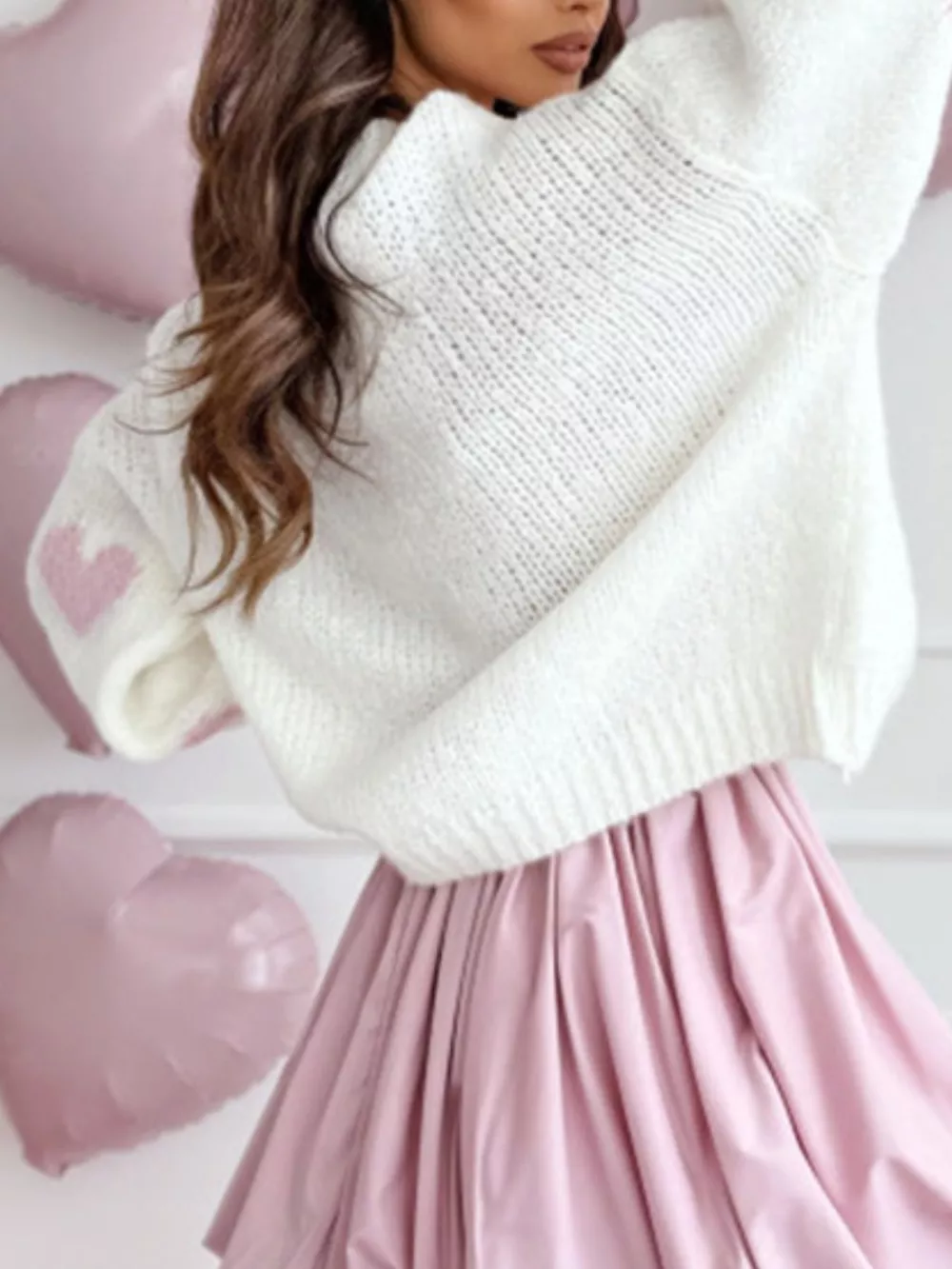 Heart Round Neck Knitted Sweater, image 6