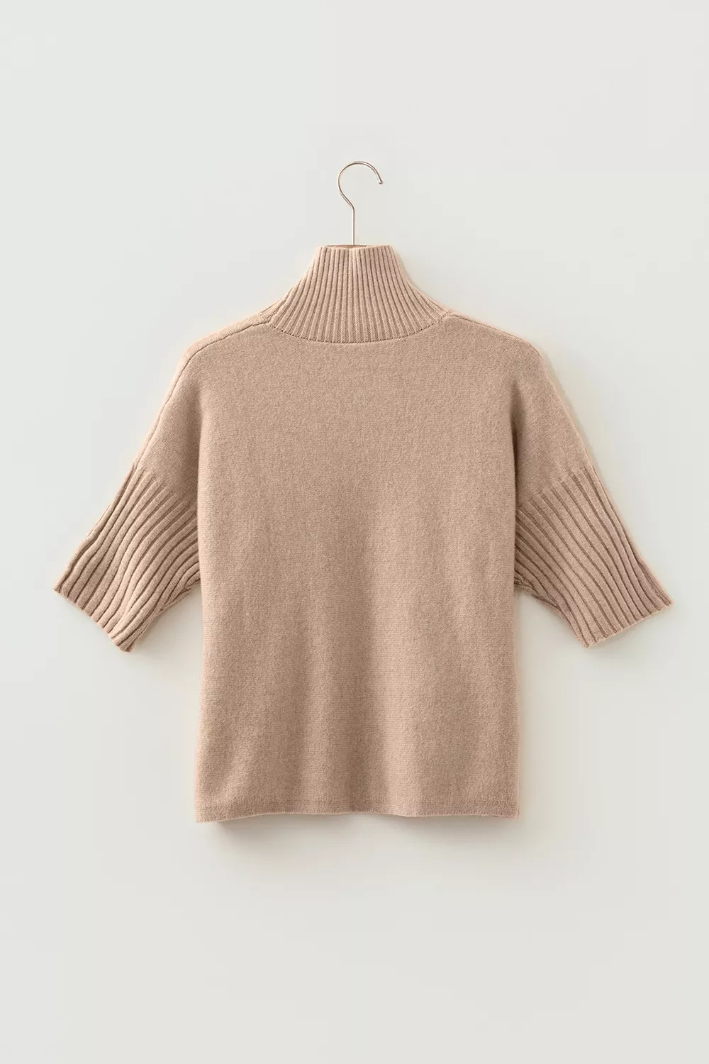 Ribbed Trim High Neck Short Sleeve Casual Sweater, image 4