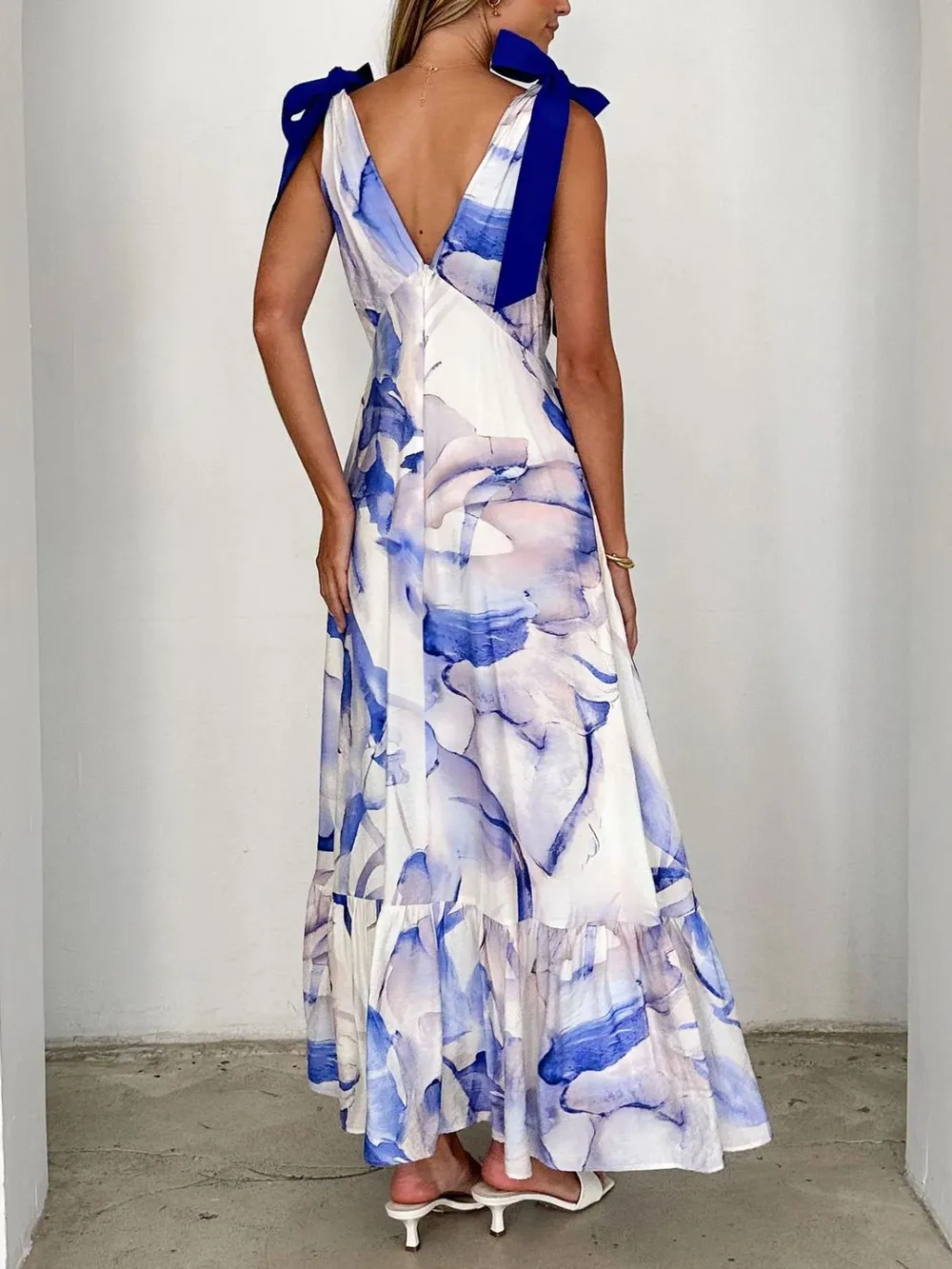 Printed V-Neck Tie Shoulder Midi Cami Dress, image 21