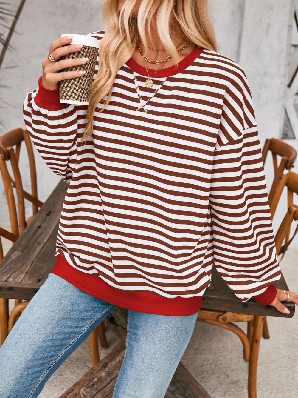 Contrast Striped Long Sleeve Sweatshirt, image 26