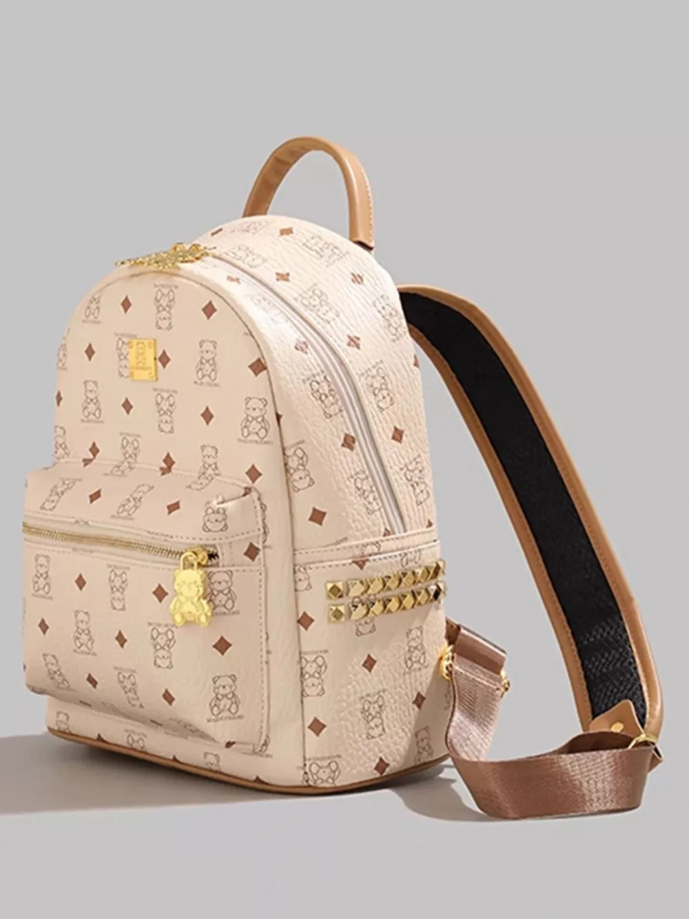 Bear Pattern Leather Backpack Bag, image 3