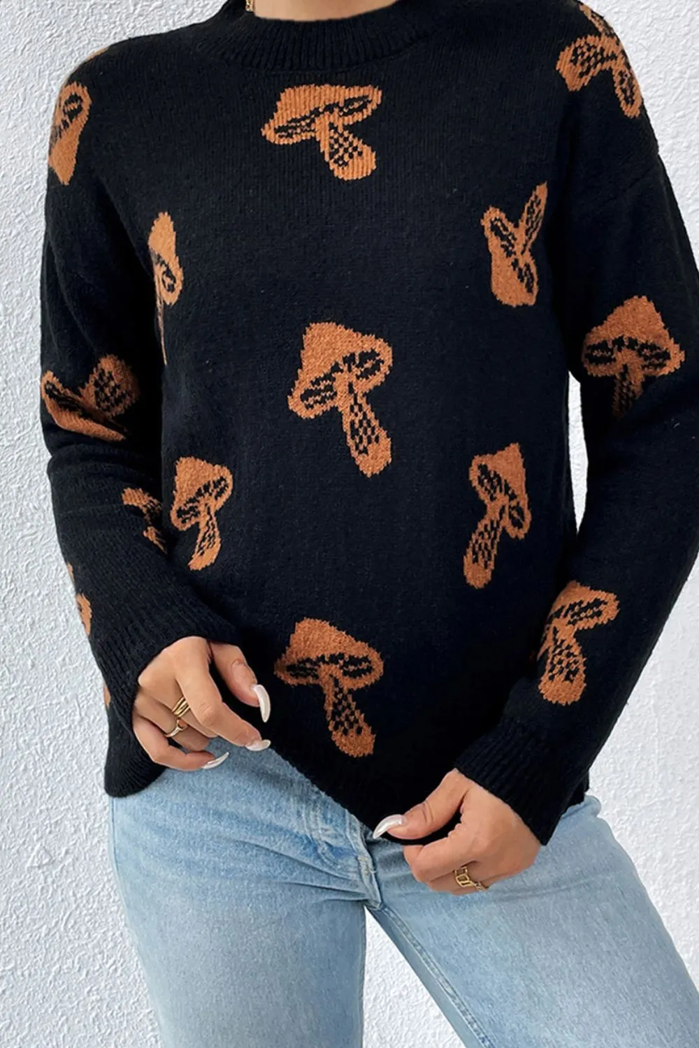 Graphic Mock Neck Dropped Shoulder Sweater, image 5