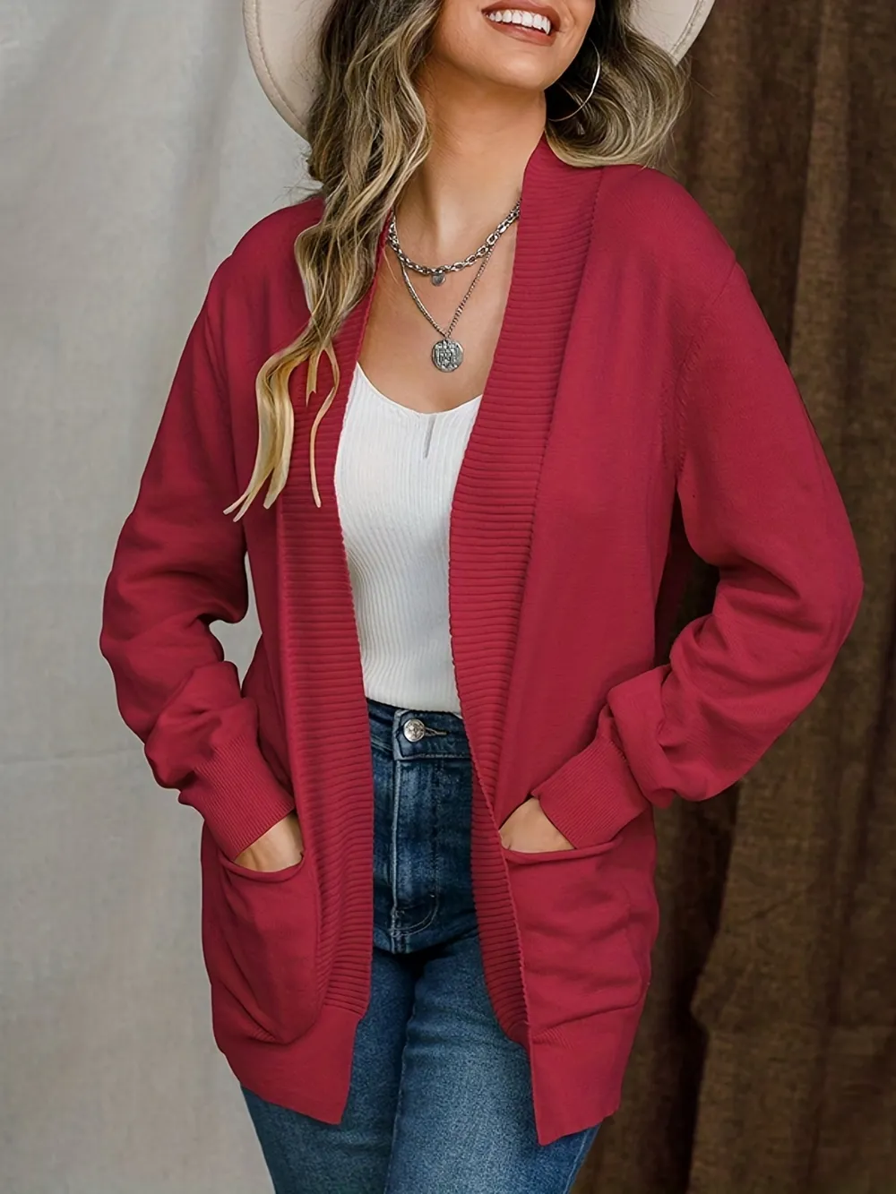 Open Front Long Sleeve Sweater Cardigan, image 8