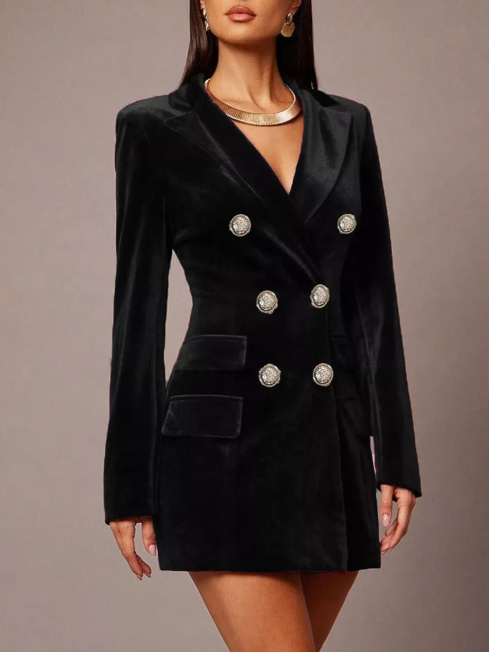 Velvet Double-Breasted Blazer Dress