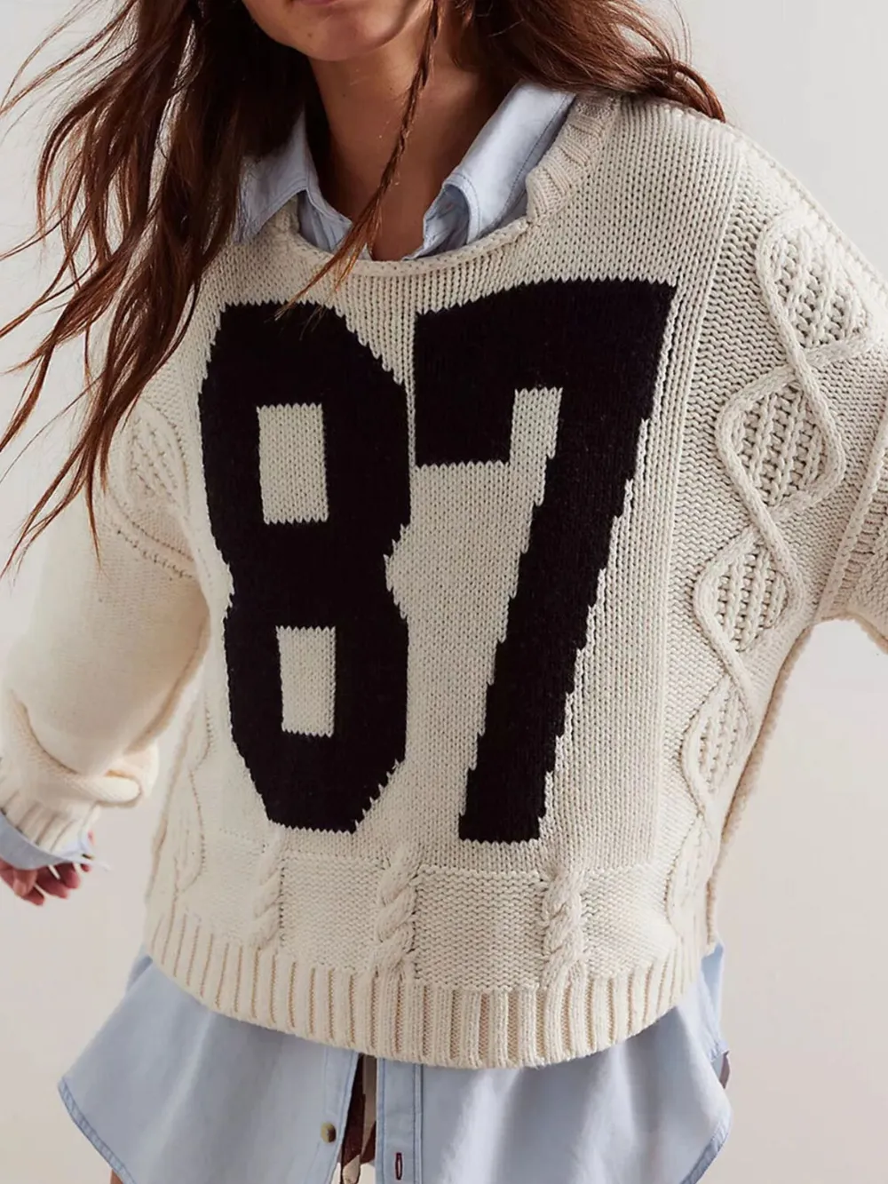 Number 81 Oversized Cable Knit Sweater, image 8