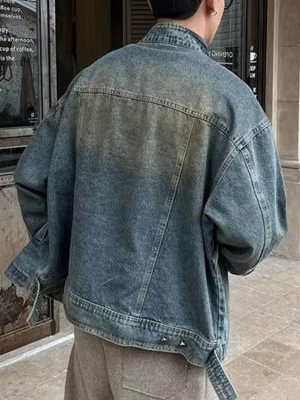 Men's Vintage Washed Denim Jacket with Classic Collar, image 8