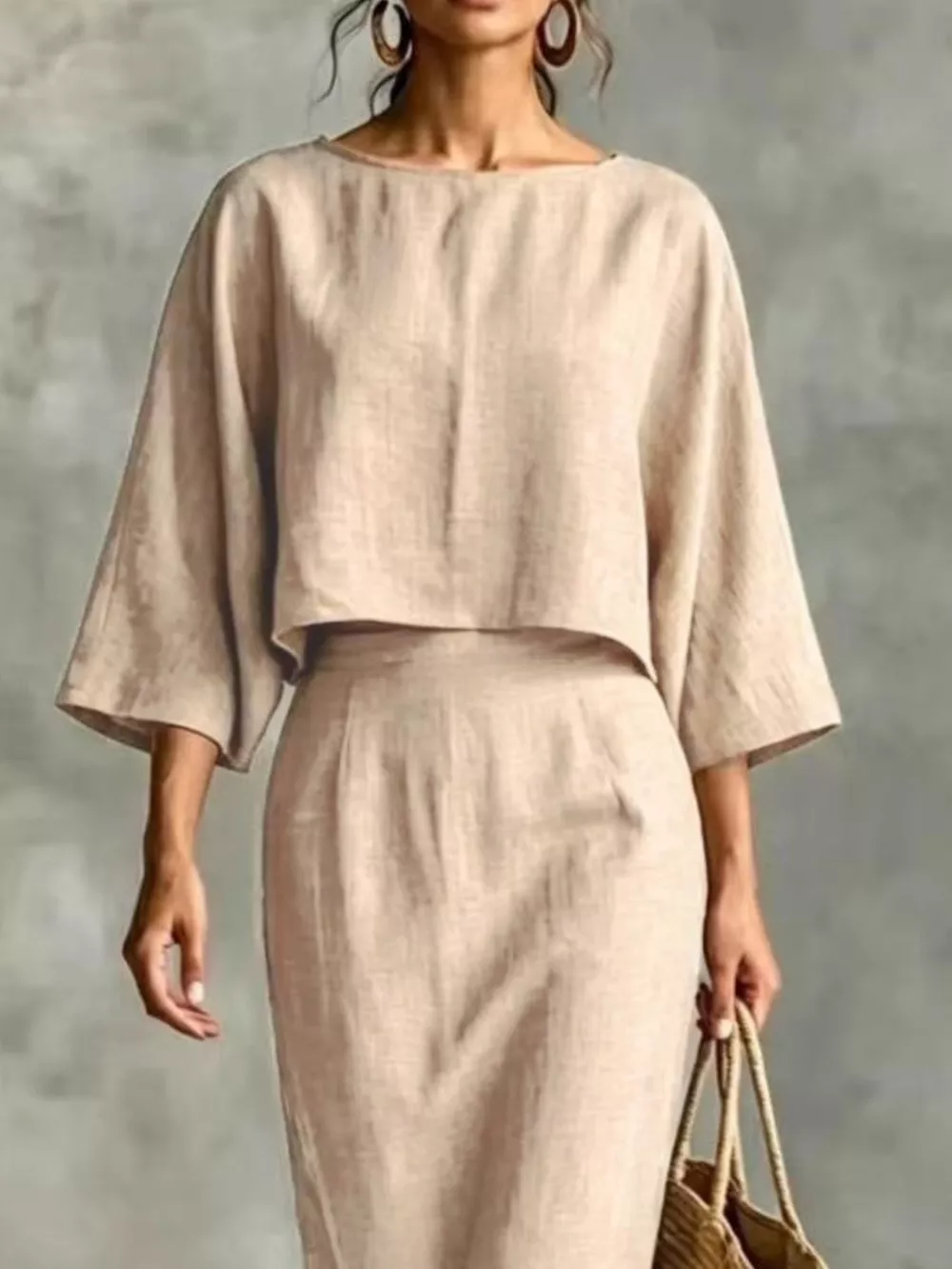 Full Size Solid Color Cropped Top and Midi Skirt Set Plus Size, image 8