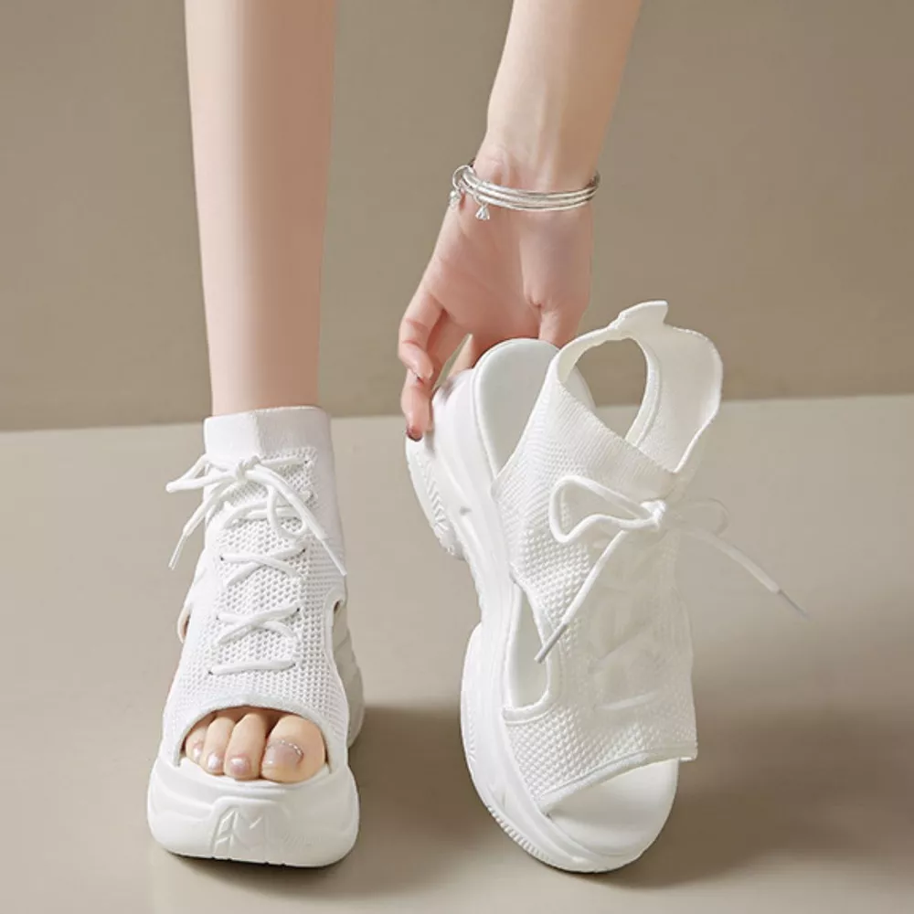 Cutout Mesh Wedge Sandals, image 7