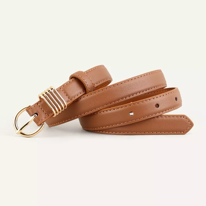 Skinny Leather Belt with Gold Buckle, image 5