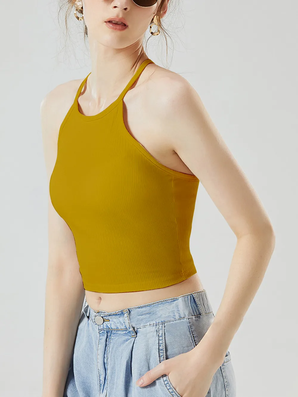 Grecian Neck Cropped Tank with Chest Pads, image 19