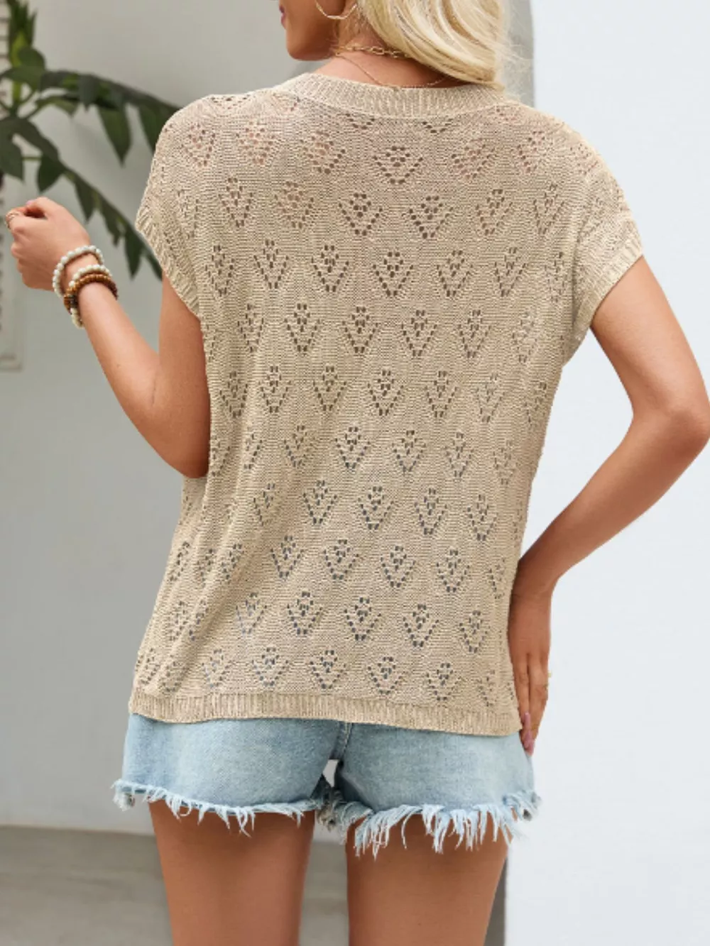 Openwork Short Sleeve Knit Top, image 9