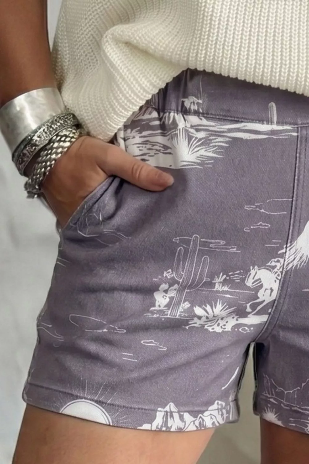 Printed Denim Shorts, image 3