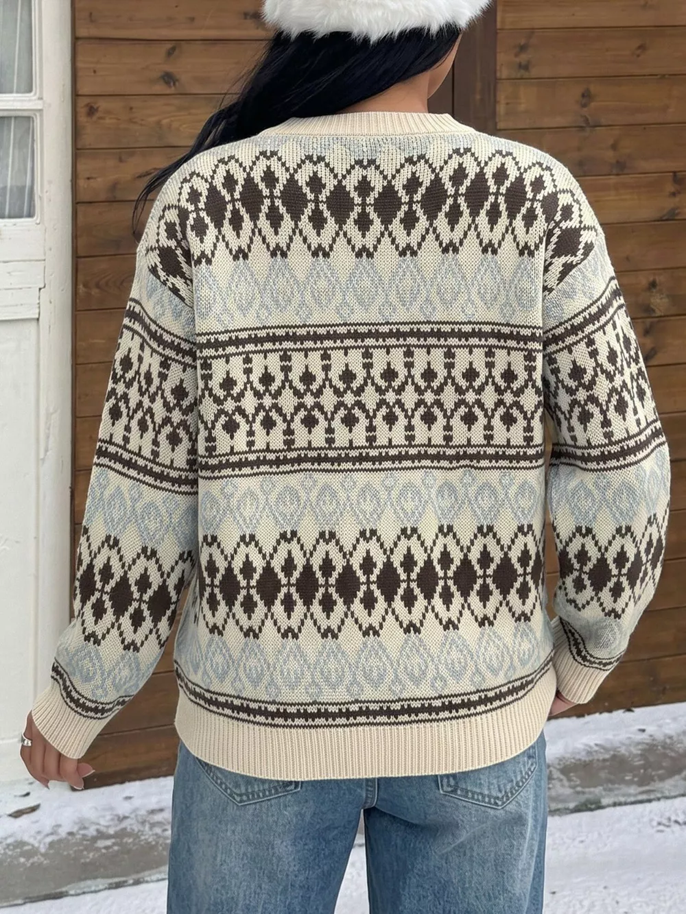 Fair Isle Pattern Crew Neck Sweater, image 4