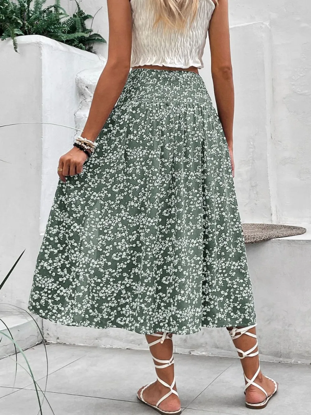 Slit Smocked Printed Skirt, image 11