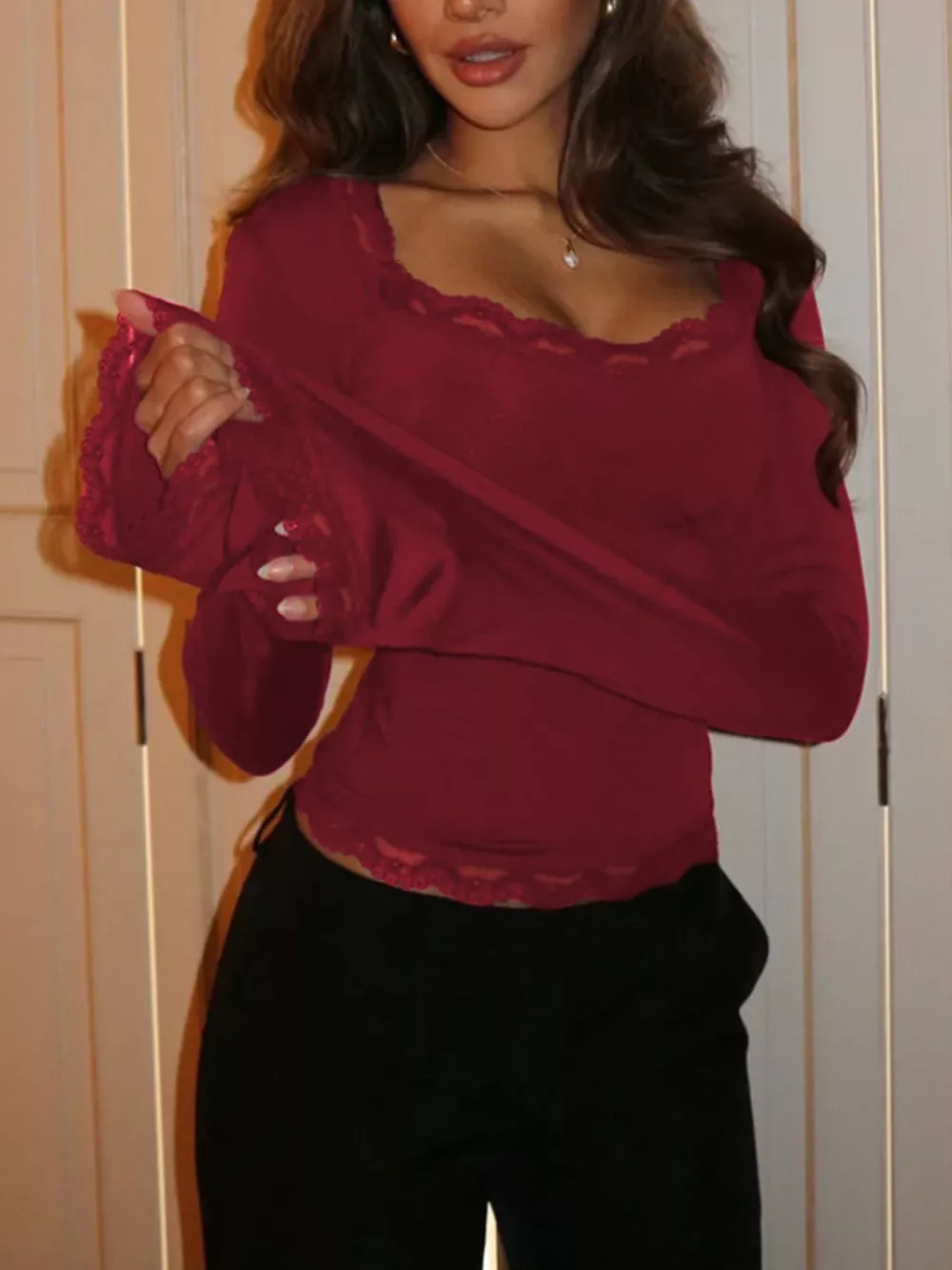 Lace Trim Long Sleeve T-Shirt, image 16