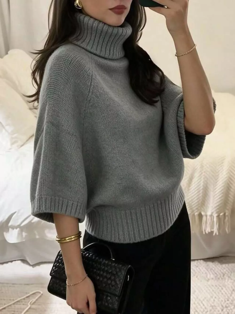 Turtleneck Batwing Sleeve Sweater, image 8
