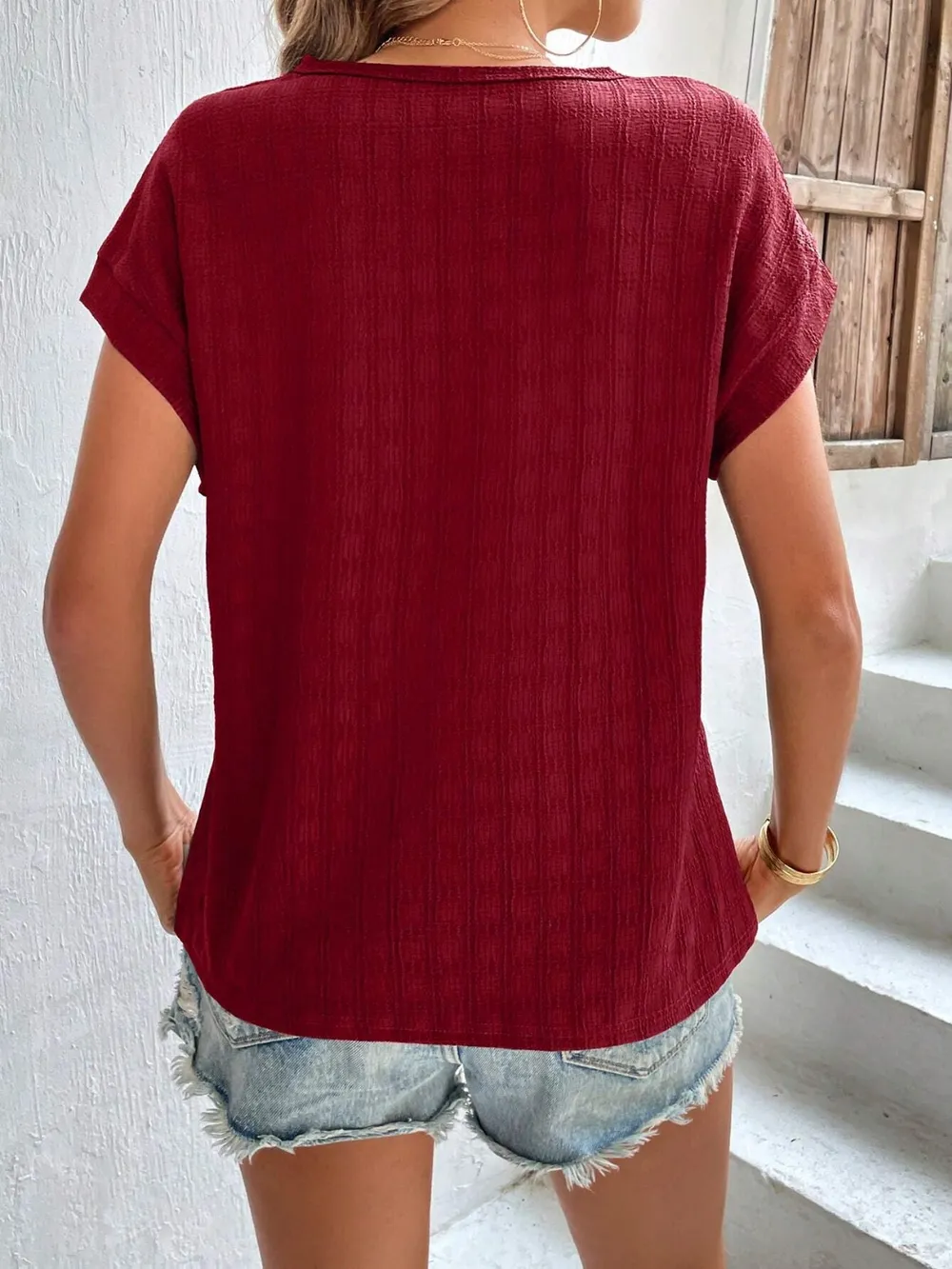 Textured Round Neck Short Sleeve Top, image 14